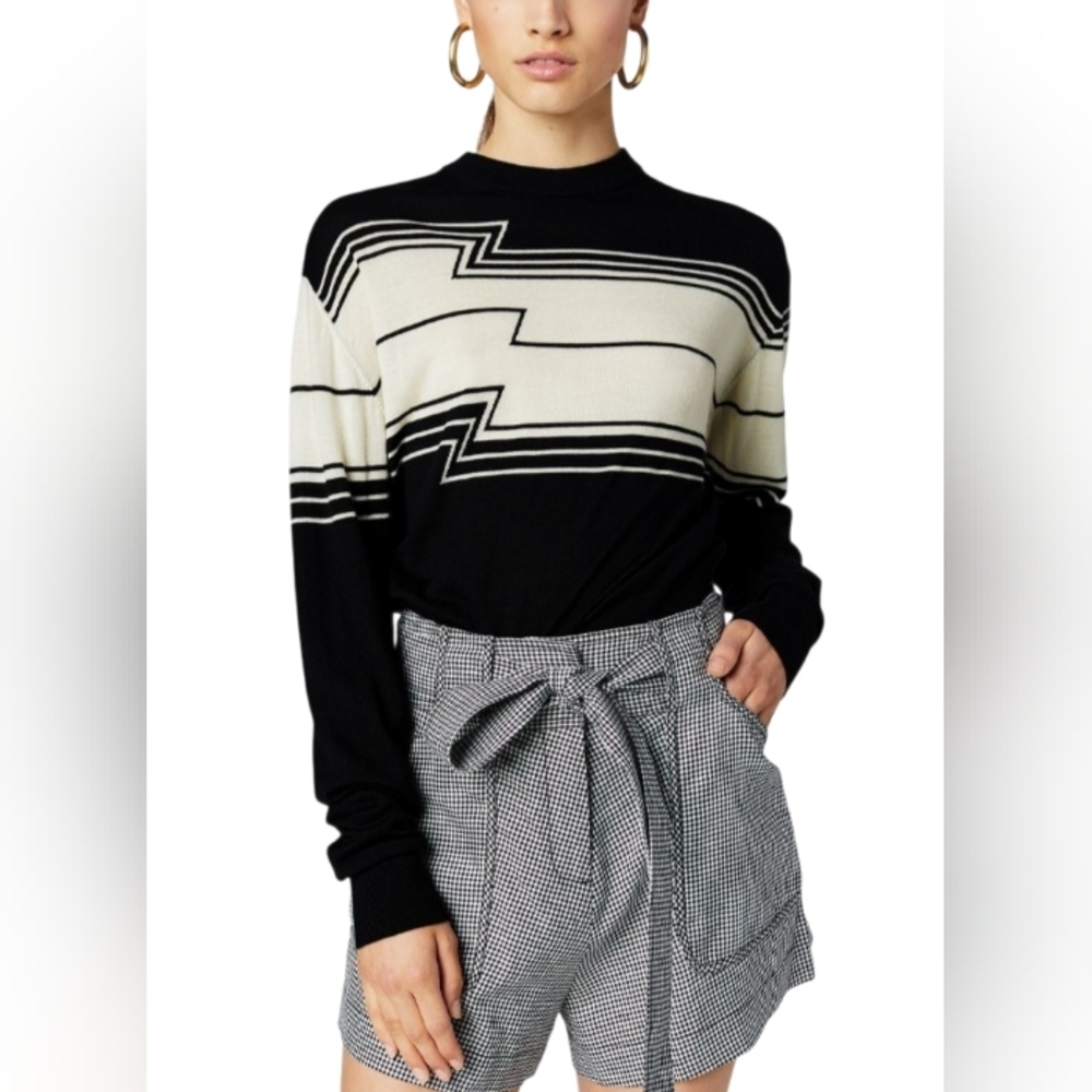 Derek Lam 10 Crosby EUC Wool Silk Caahmere Blend Sweater Black & Ivory Size Med